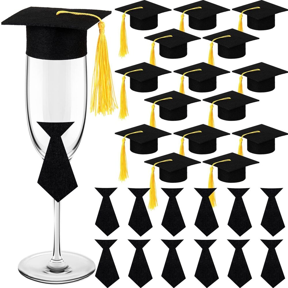 9136 16 Pcs Cute Graduation Cap Bottle Toppers Covers Mini Hat with Tassel